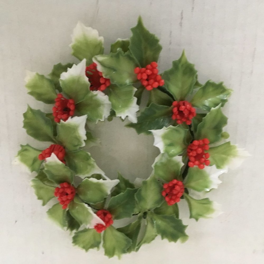 VTG three plastic holly berry wreath candle rings